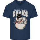 Christmas Sucks Bah Humbug Snowman Xmas Mens V-Neck Cotton T-Shirt Navy Blue