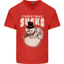 Christmas Sucks Bah Humbug Snowman Xmas Mens V-Neck Cotton T-Shirt Red