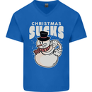Christmas Sucks Bah Humbug Snowman Xmas Mens V-Neck Cotton T-Shirt Royal Blue