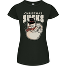 Christmas Sucks Bah Humbug Snowman Xmas Womens Petite Cut T-Shirt Black