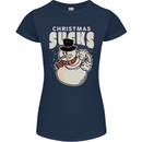 Christmas Sucks Bah Humbug Snowman Xmas Womens Petite Cut T-Shirt Navy Blue