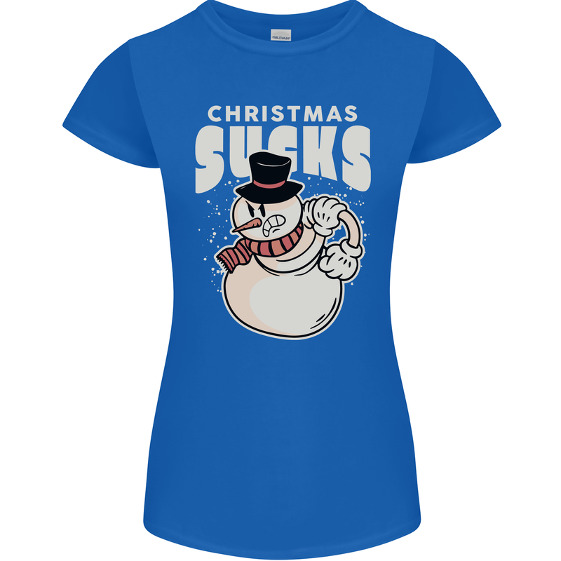 Christmas Sucks Bah Humbug Snowman Xmas Womens Petite Cut T-Shirt Royal Blue