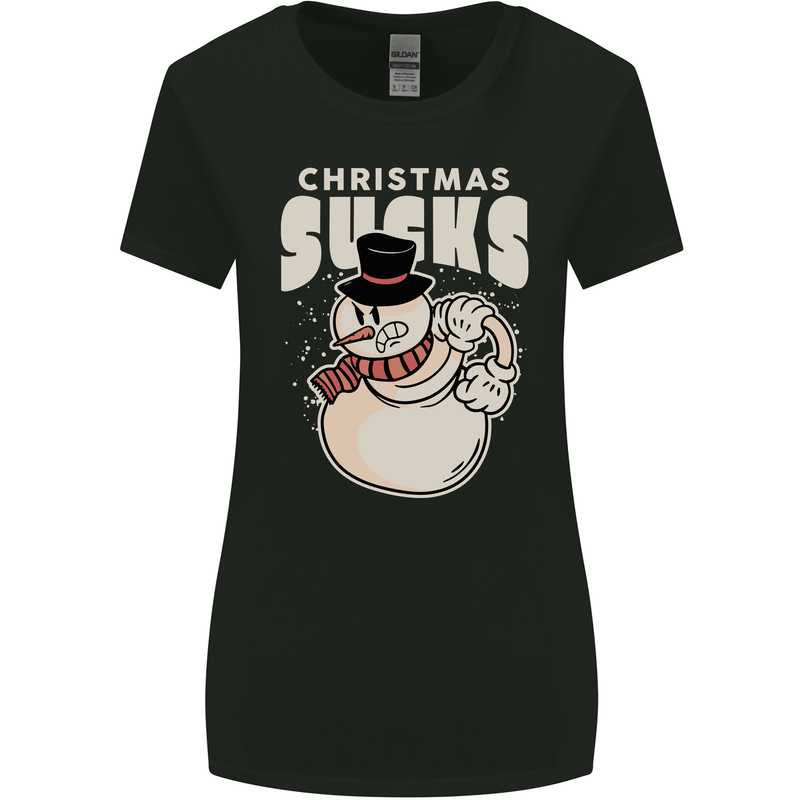 Christmas Sucks Bah Humbug Snowman Xmas Womens Wider Cut T-Shirt Black