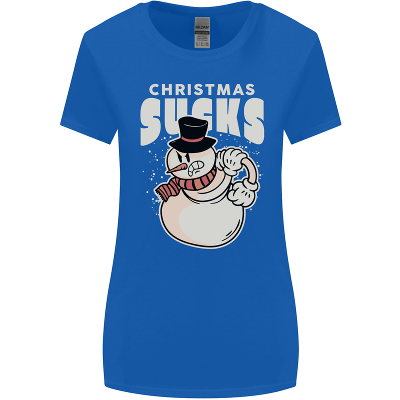 Christmas Sucks Bah Humbug Snowman Xmas Womens Wider Cut T-Shirt Royal Blue