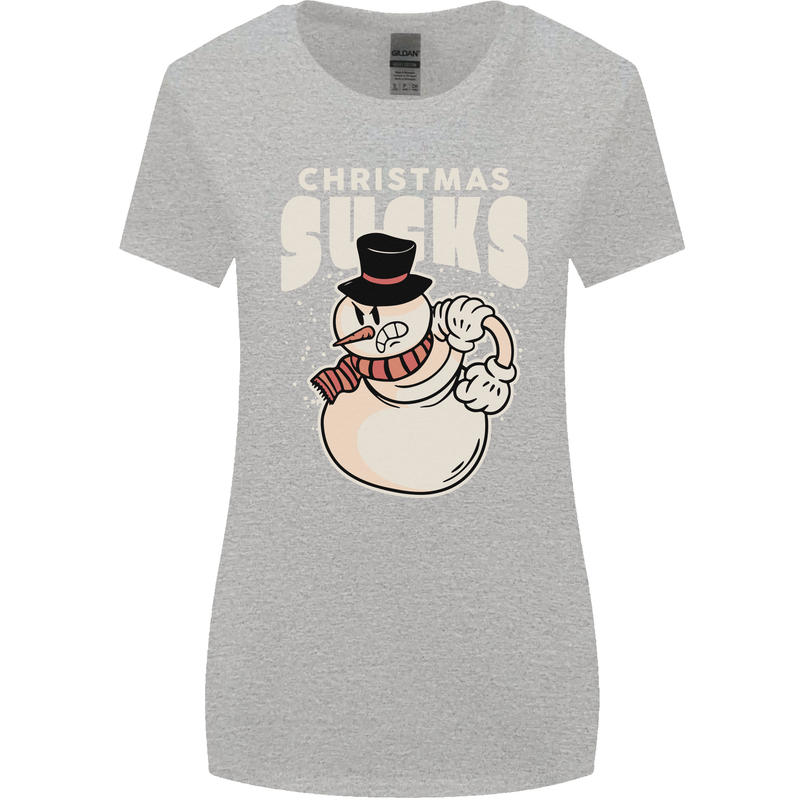 Christmas Sucks Bah Humbug Snowman Xmas Womens Wider Cut T-Shirt Sports Grey