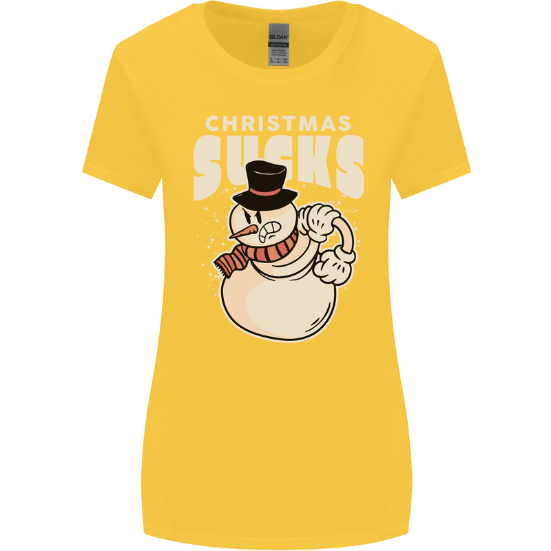 Christmas Sucks Bah Humbug Snowman Xmas Womens Wider Cut T-Shirt Yellow