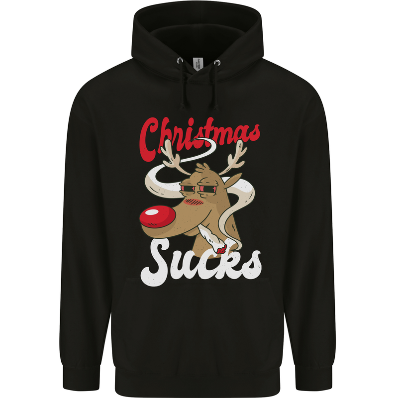 Christmas Sucks Funny Xmas Weed Spliff Mens 80% Cotton Hoodie Black