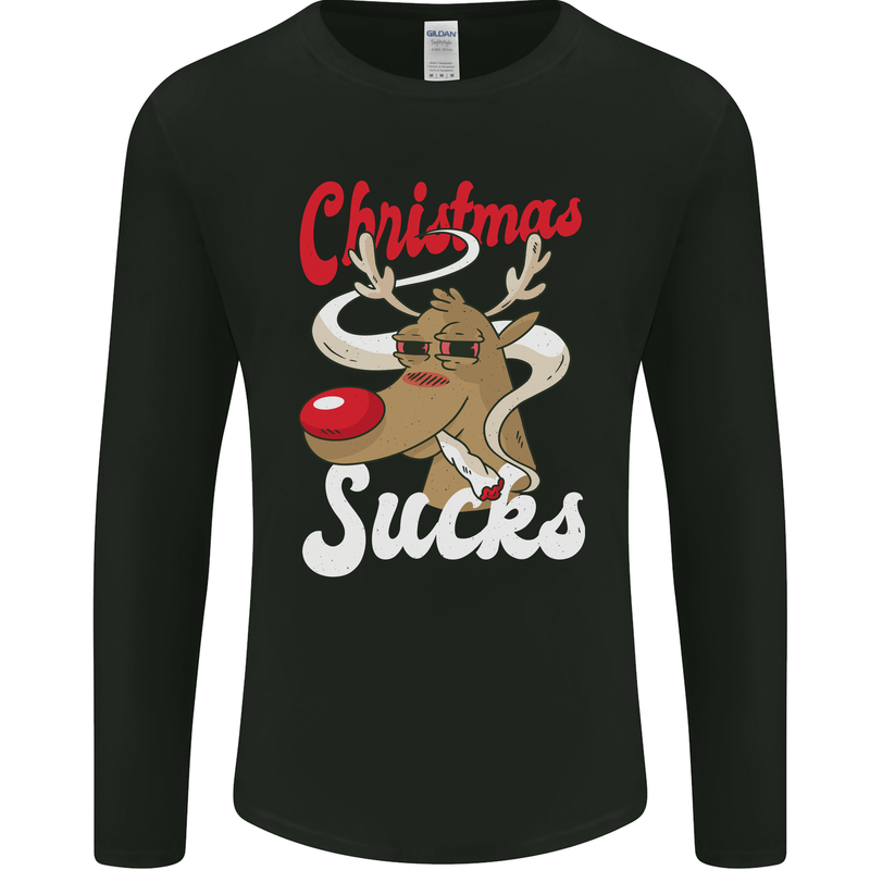 Christmas Sucks Funny Xmas Weed Spliff Mens Long Sleeve T-Shirt Black