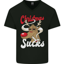 Christmas Sucks Funny Xmas Weed Spliff Mens V-Neck Cotton T-Shirt Black