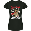 Christmas Sucks Funny Xmas Weed Spliff Womens Petite Cut T-Shirt Black