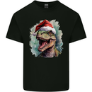 Christmas T-Rex Dinosaur Xmas Hat Kids T-Shirt Childrens Black