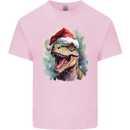 Christmas T-Rex Dinosaur Xmas Hat Kids T-Shirt Childrens Light Pink