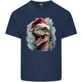 Christmas T-Rex Dinosaur Xmas Hat Kids T-Shirt Childrens Navy Blue