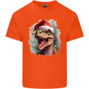 Christmas T-Rex Dinosaur Xmas Hat Kids T-Shirt Childrens Orange