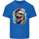 Christmas T-Rex Dinosaur Xmas Hat Kids T-Shirt Childrens Royal Blue