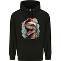 Christmas T-Rex Dinosaur Xmas Hat Mens 80% Cotton Hoodie Black
