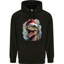Christmas T-Rex Dinosaur Xmas Hat Mens 80% Cotton Hoodie Black