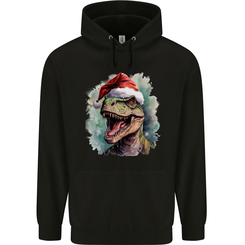Christmas T-Rex Dinosaur Xmas Hat Mens 80% Cotton Hoodie Black