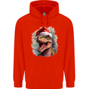 Christmas T-Rex Dinosaur Xmas Hat Mens 80% Cotton Hoodie Bright Red