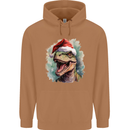 Christmas T-Rex Dinosaur Xmas Hat Mens 80% Cotton Hoodie Caramel Latte
