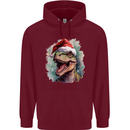 Christmas T-Rex Dinosaur Xmas Hat Mens 80% Cotton Hoodie Maroon