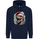 Christmas T-Rex Dinosaur Xmas Hat Mens 80% Cotton Hoodie Navy Blue