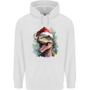 Christmas T-Rex Dinosaur Xmas Hat Mens 80% Cotton Hoodie White