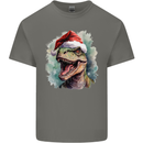 Christmas T-Rex Dinosaur Xmas Hat Mens Cotton T-Shirt Tee Top Charcoal