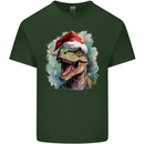 Christmas T-Rex Dinosaur Xmas Hat Mens Cotton T-Shirt Tee Top Forest Green