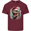Christmas T-Rex Dinosaur Xmas Hat Mens Cotton T-Shirt Tee Top Maroon