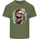 Christmas T-Rex Dinosaur Xmas Hat Mens Cotton T-Shirt Tee Top Military Green