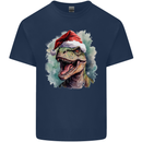 Christmas T-Rex Dinosaur Xmas Hat Mens Cotton T-Shirt Tee Top Navy Blue