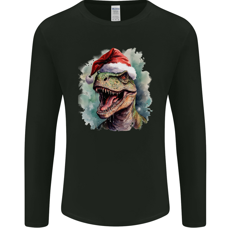 Christmas T-Rex Dinosaur Xmas Hat Mens Long Sleeve T-Shirt Black