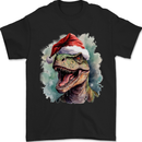 Christmas T-Rex Dinosaur Xmas Hat Mens T-Shirt 100% Cotton Black