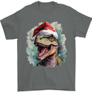 Christmas T-Rex Dinosaur Xmas Hat Mens T-Shirt 100% Cotton Charcoal