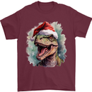 Christmas T-Rex Dinosaur Xmas Hat Mens T-Shirt 100% Cotton Maroon