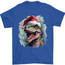 Christmas T-Rex Dinosaur Xmas Hat Mens T-Shirt 100% Cotton Royal Blue