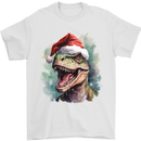 Christmas T-Rex Dinosaur Xmas Hat Mens T-Shirt 100% Cotton White