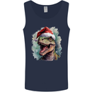 Christmas T-Rex Dinosaur Xmas Hat Mens Vest Tank Top Navy Blue