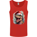Christmas T-Rex Dinosaur Xmas Hat Mens Vest Tank Top Red