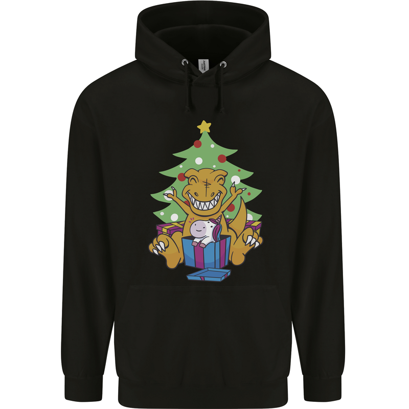 Christmas T-Rex & Unicorn Funny Xmas Gift Childrens Kids Hoodie Black