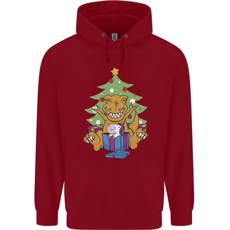 Christmas T-Rex & Unicorn Funny Xmas Gift Childrens Kids Hoodie Red