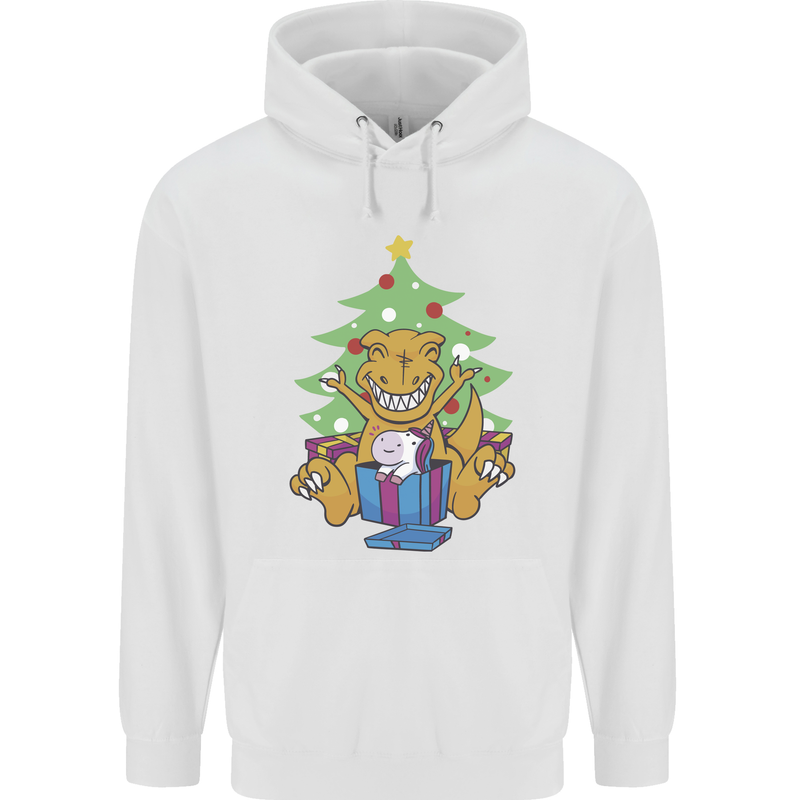 Christmas T-Rex & Unicorn Funny Xmas Gift Childrens Kids Hoodie White