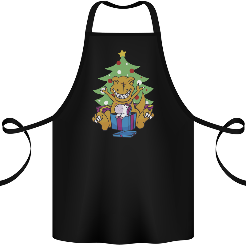 Christmas T-Rex & Unicorn Funny Xmas Gift Cotton Apron 100% Organic Black