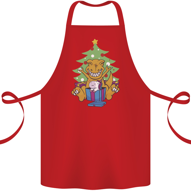 Christmas T-Rex & Unicorn Funny Xmas Gift Cotton Apron 100% Organic Red