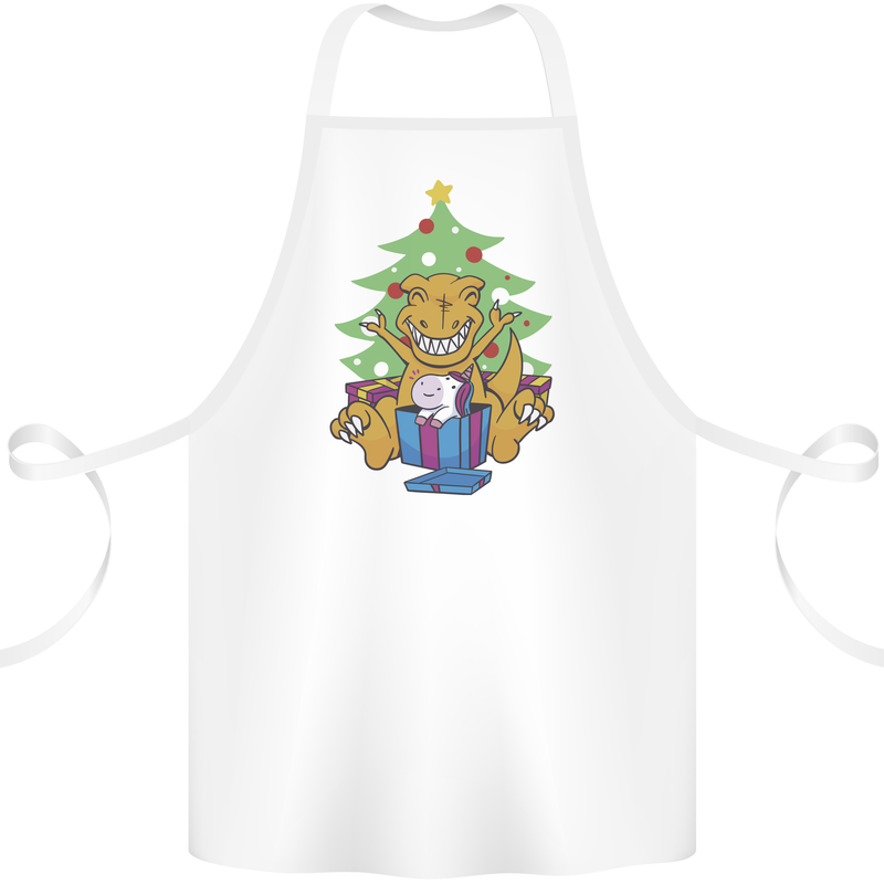 Christmas T-Rex & Unicorn Funny Xmas Gift Cotton Apron 100% Organic White