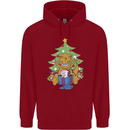 Christmas T-Rex & Unicorn Funny Xmas Gift Mens 80% Cotton Hoodie Red