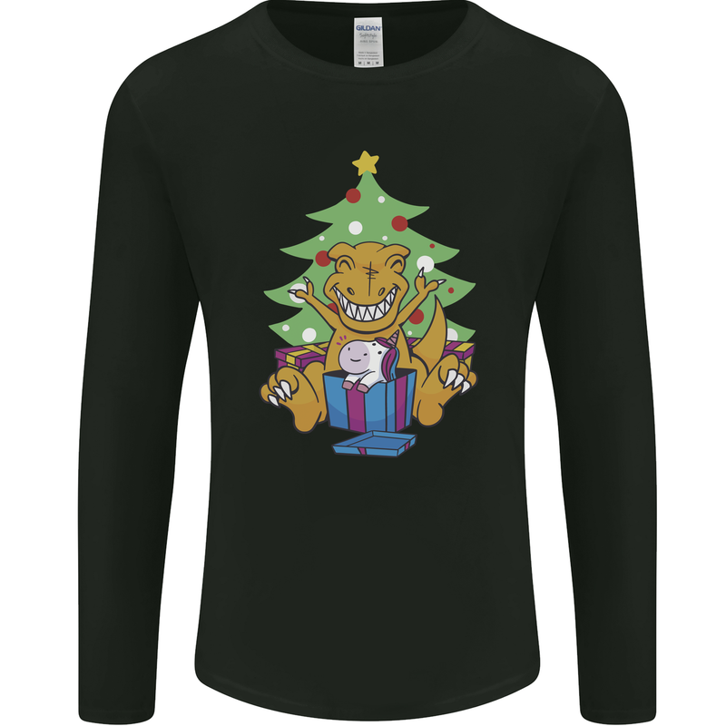 Christmas T-Rex & Unicorn Funny Xmas Gift Mens Long Sleeve T-Shirt Black
