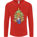 Christmas T-Rex & Unicorn Funny Xmas Gift Mens Long Sleeve T-Shirt Red