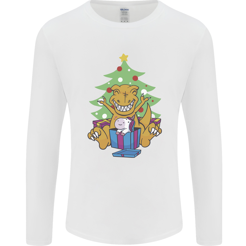 Christmas T-Rex & Unicorn Funny Xmas Gift Mens Long Sleeve T-Shirt White
